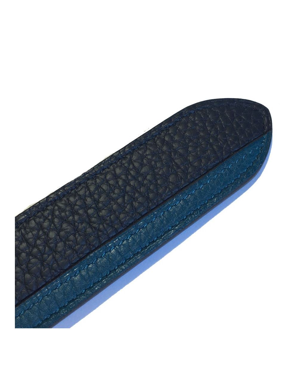 Ceinture HERMES "Etririvière hypnotic" homme en veau taurillon clémence bleu indigo et colvert