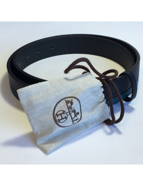 Ceinture HERMES "Etririvière hypnotic" homme en veau taurillon clémence bleu indigo et colvert