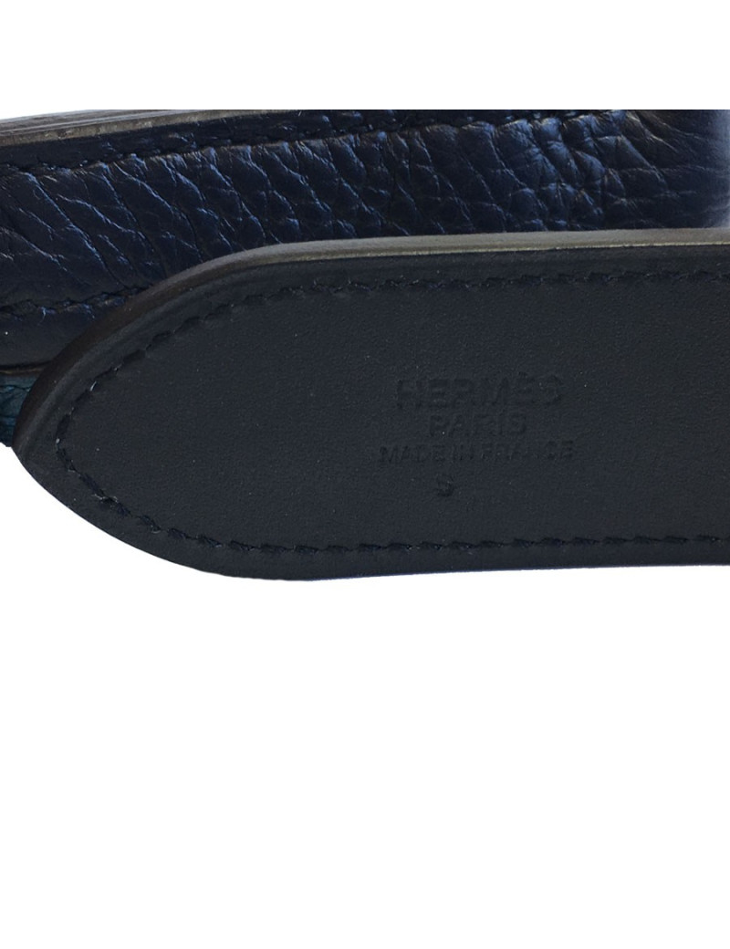 Belt HERMES "Etrivière hypnotic" man in calf-taurillon clemence blue indigo and Mallard
