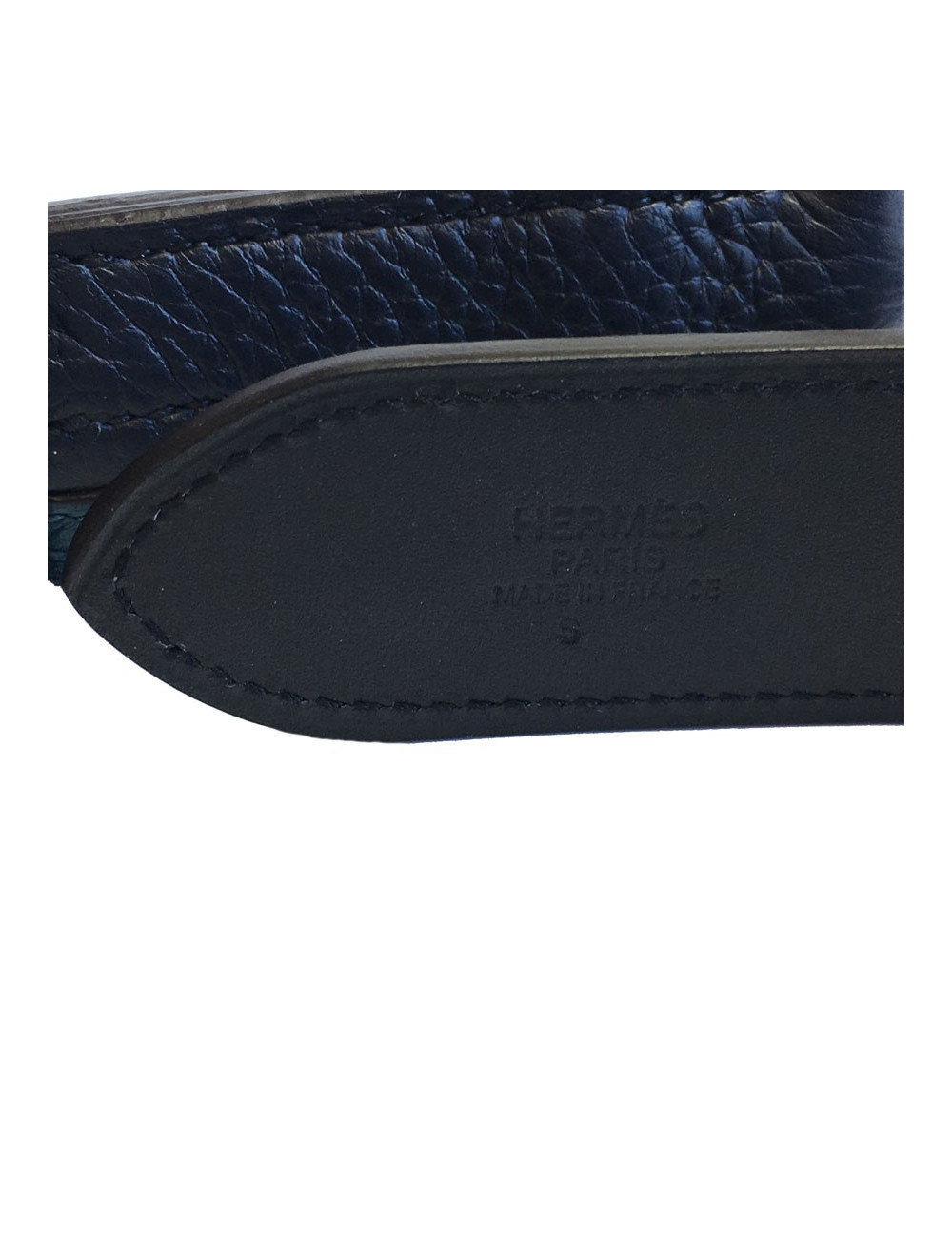 Ceinture HERMES "Etririvière hypnotic" homme en veau taurillon clémence bleu indigo et colvert