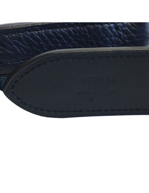 Ceinture HERMES "Etririvière hypnotic" homme en veau taurillon clémence bleu indigo et colvert