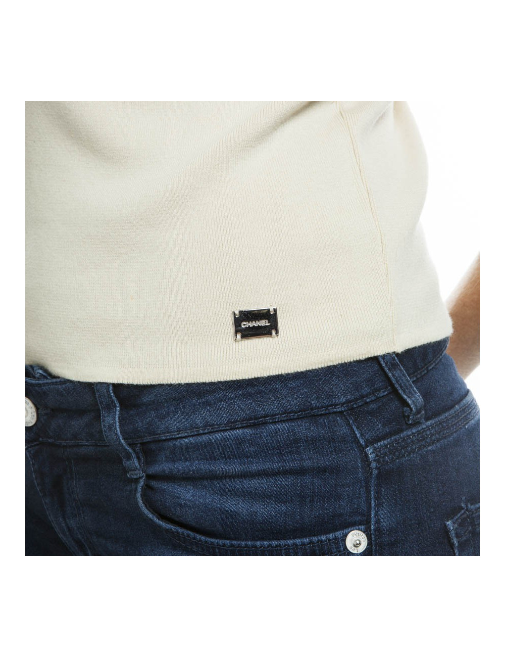 CHANEL T 40 EN sleeveless sweater ecru cotton Vintage