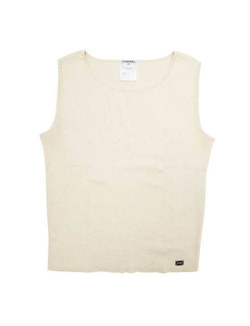 CHANEL T 40 EN sleeveless sweater ecru cotton Vintage