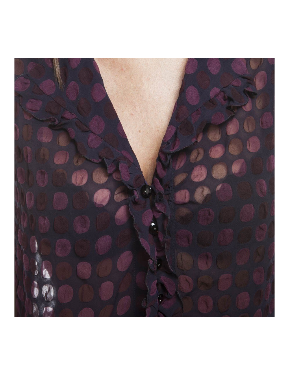 Blouse CHANEL à pois marron et prune