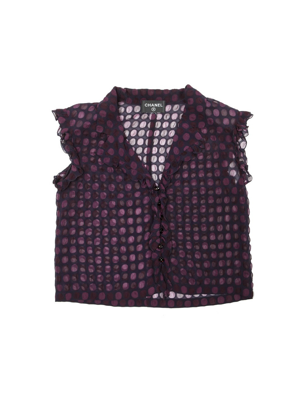 Blouse CHANEL à pois marron et prune