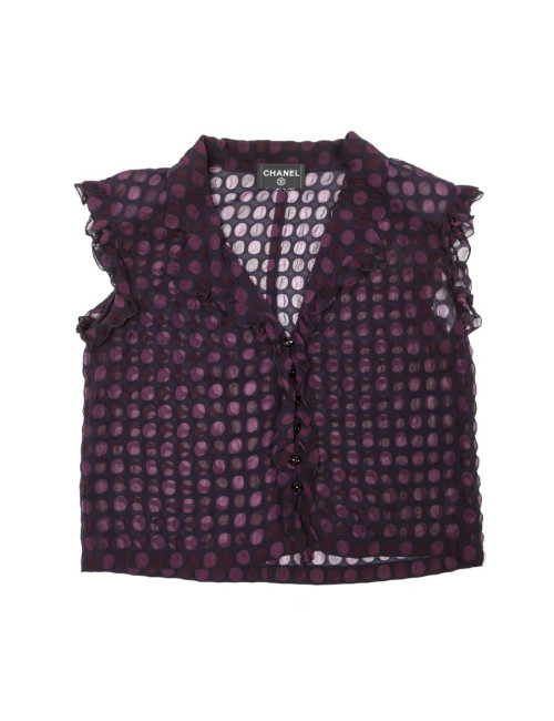 Blouse CHANEL à pois marron et prune