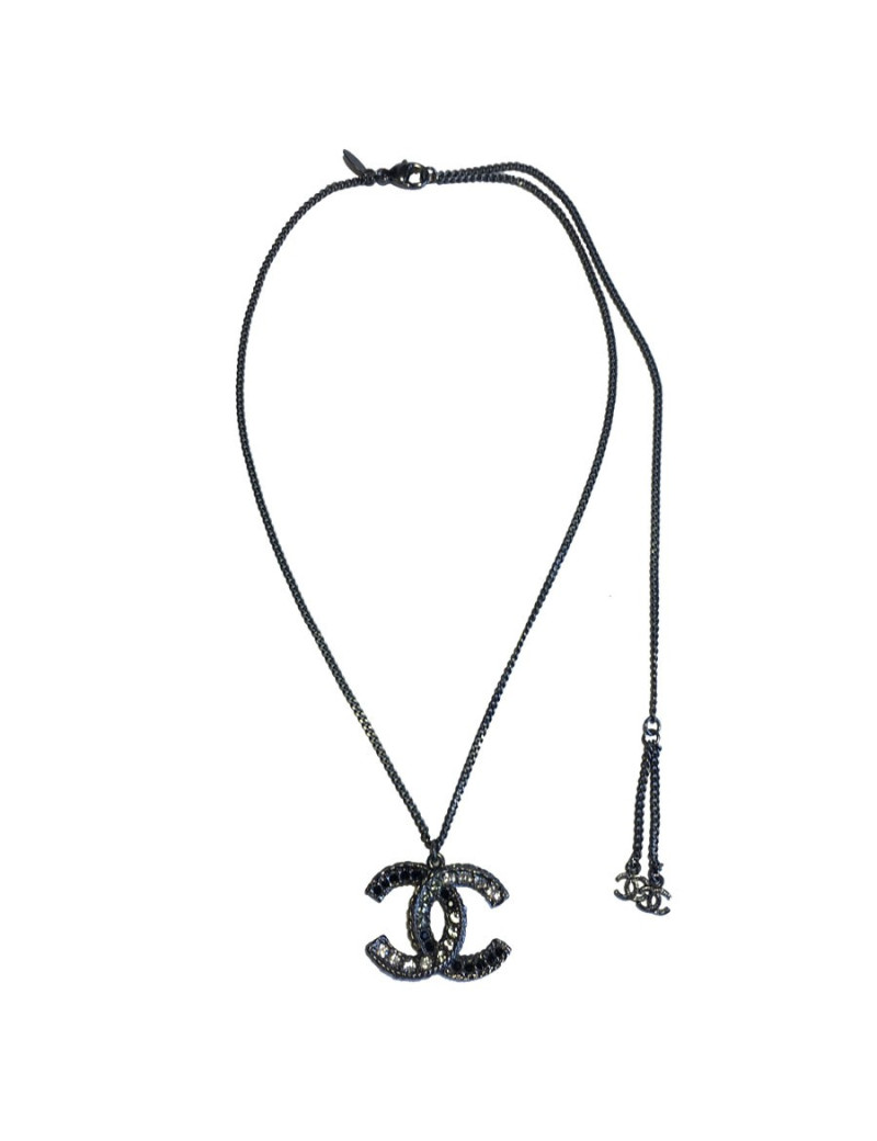 Collier CHANEL CC en ruthenium et strass