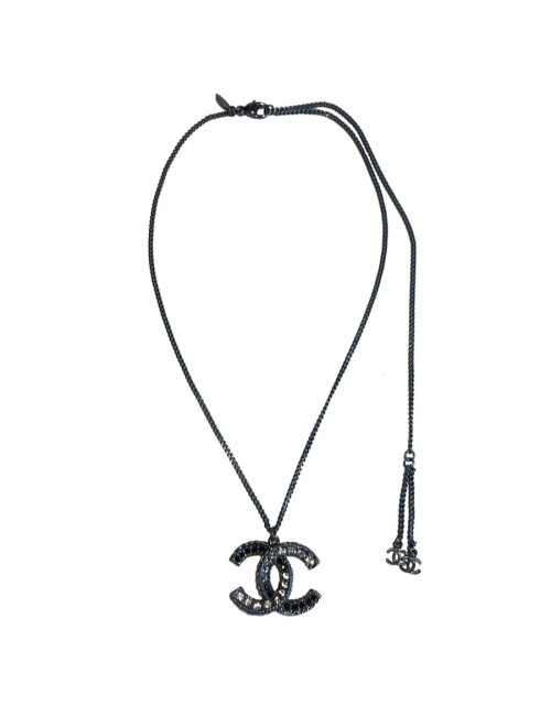 Collier CHANEL CC en ruthenium et strass
