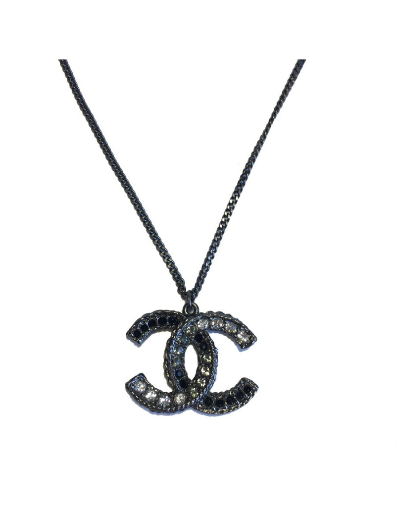 Collier CHANEL CC en ruthenium et strass