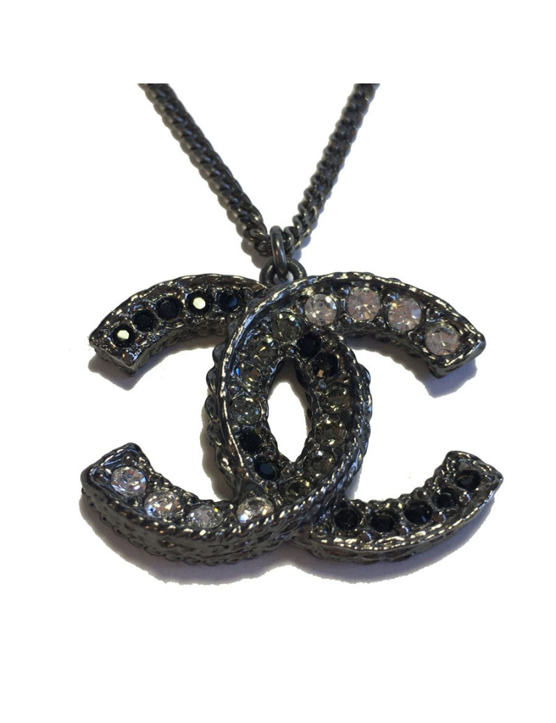 Collier CHANEL CC en ruthenium et strass