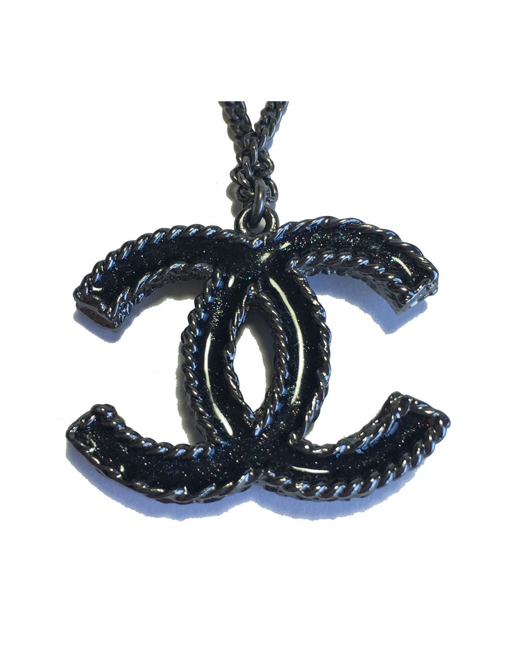 Collier CHANEL CC en ruthenium et strass