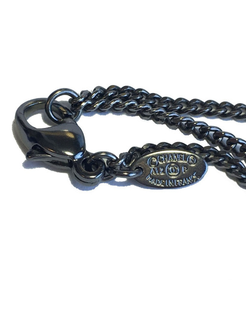 Collier CHANEL CC en ruthenium et strass