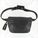 CHANEL black grained leather pouch belt
