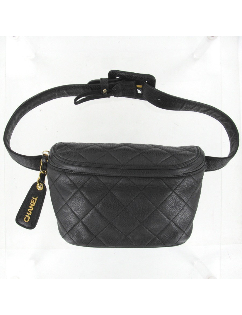 Ceinture pochette cuir grainé noir CHANEL