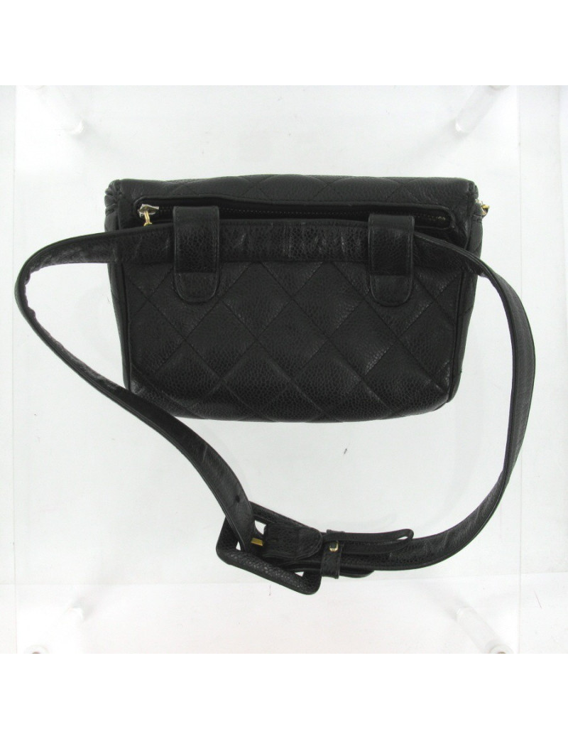 Ceinture pochette cuir grainé noir CHANEL