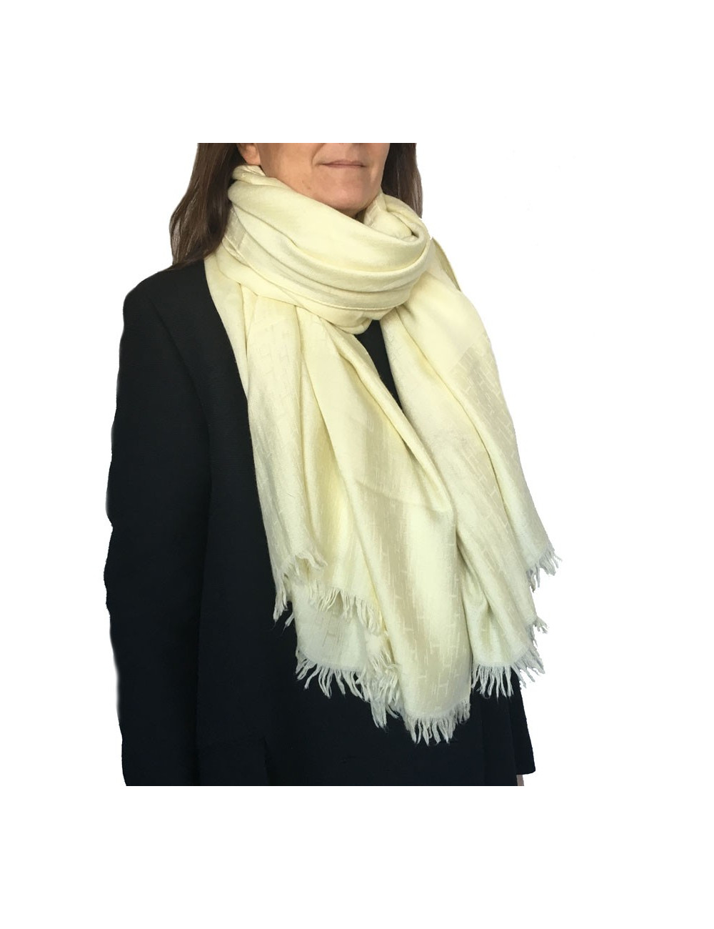 Châle HERMES cachemire, soie et laine couleur jaune clair