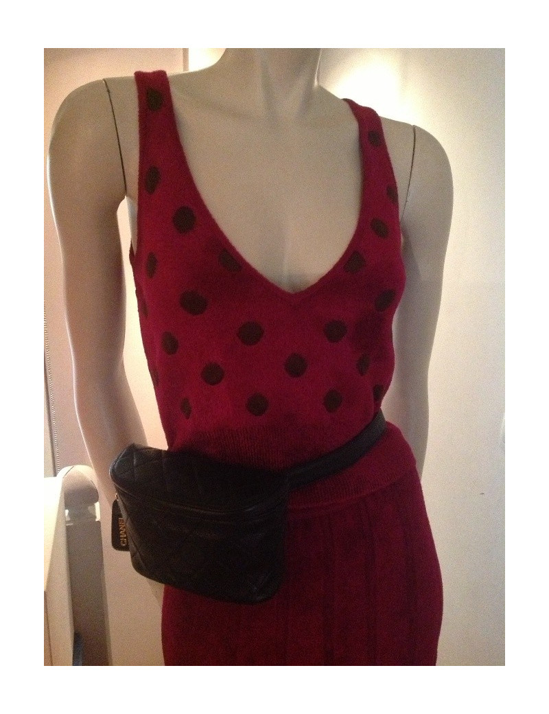 Ceinture pochette cuir grainé noir CHANEL