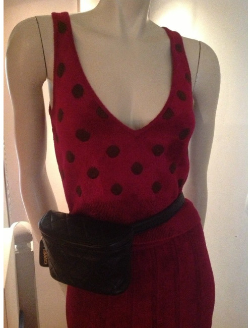 Ceinture pochette cuir grainé noir CHANEL