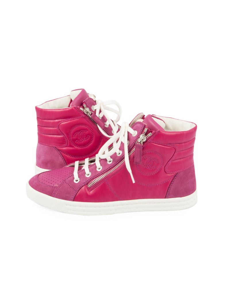 CHANEL Sneakers in pink fuchsia velvet and leather size 38FR