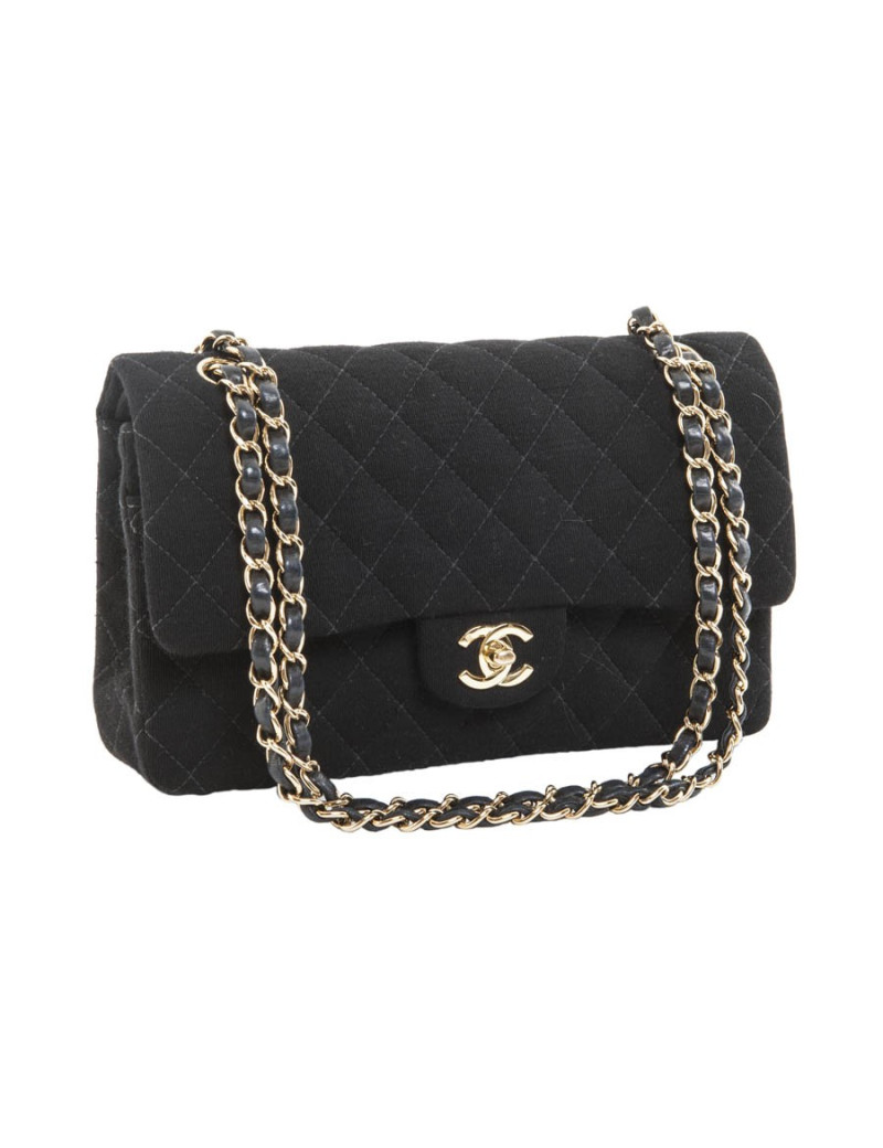 CHANEL 'Timeless' double flap bag in black jersey