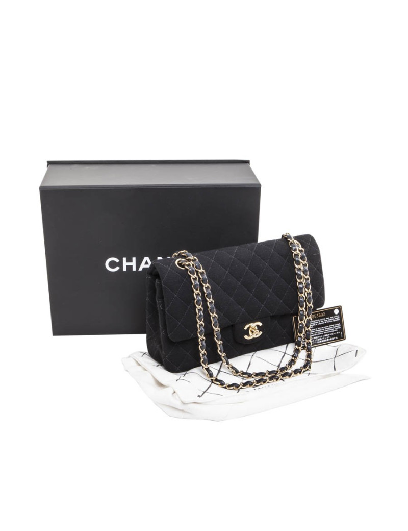 CHANEL 'Timeless' double flap bag in black jersey