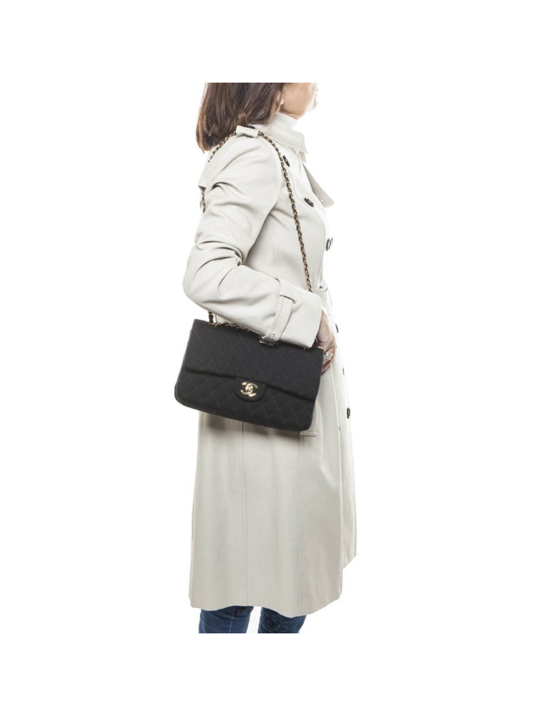 CHANEL 'Timeless' double flap bag in black jersey