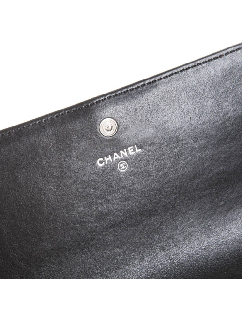 Portefeuille CHANEL cuir d'agneau matelassé noir "CC"