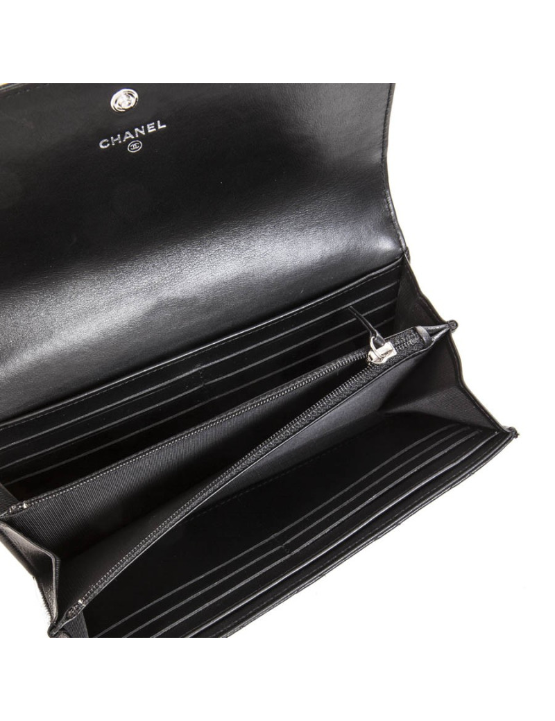 Portefeuille CHANEL cuir d'agneau matelassé noir "CC"