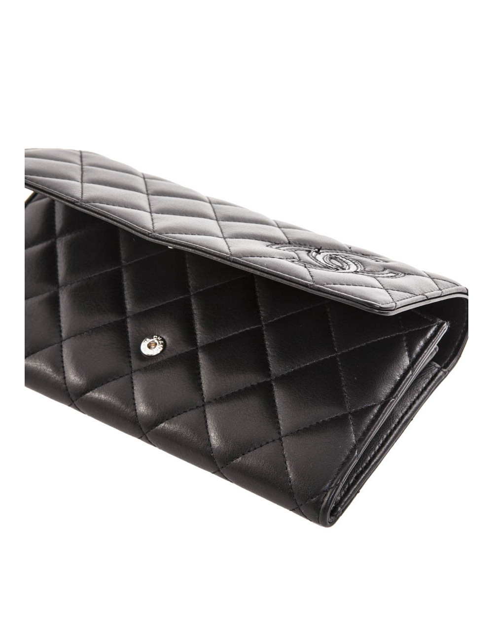 Portefeuille CHANEL cuir d'agneau matelassé noir "CC"