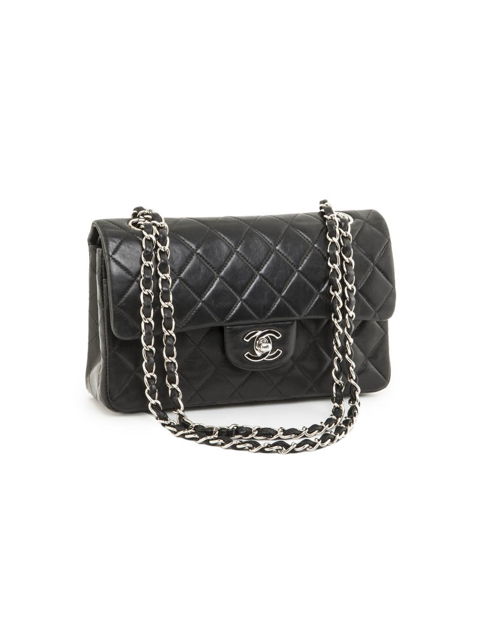 Sac timeless CHANEL cuir d'agneau lisse noir