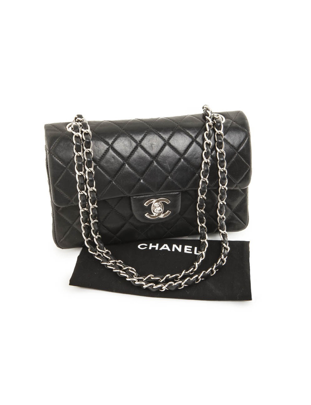 Sac timeless CHANEL cuir d'agneau lisse noir