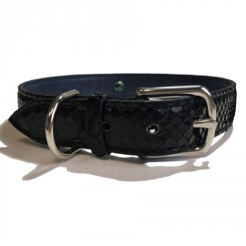 Collier pour grand chien PETS & STONES en python noir intérieur en cuir végétal bleu, turquoise et malachite XL