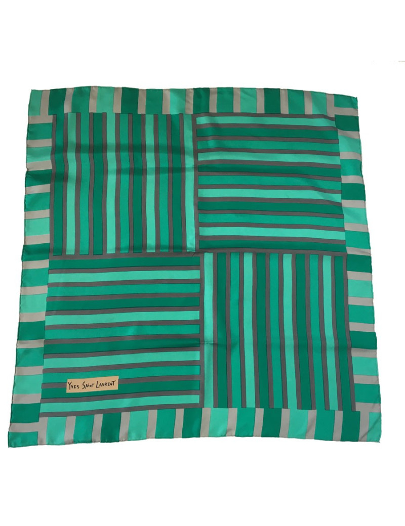 Foulard YVES SAINT LAURENT en soie vert et gris