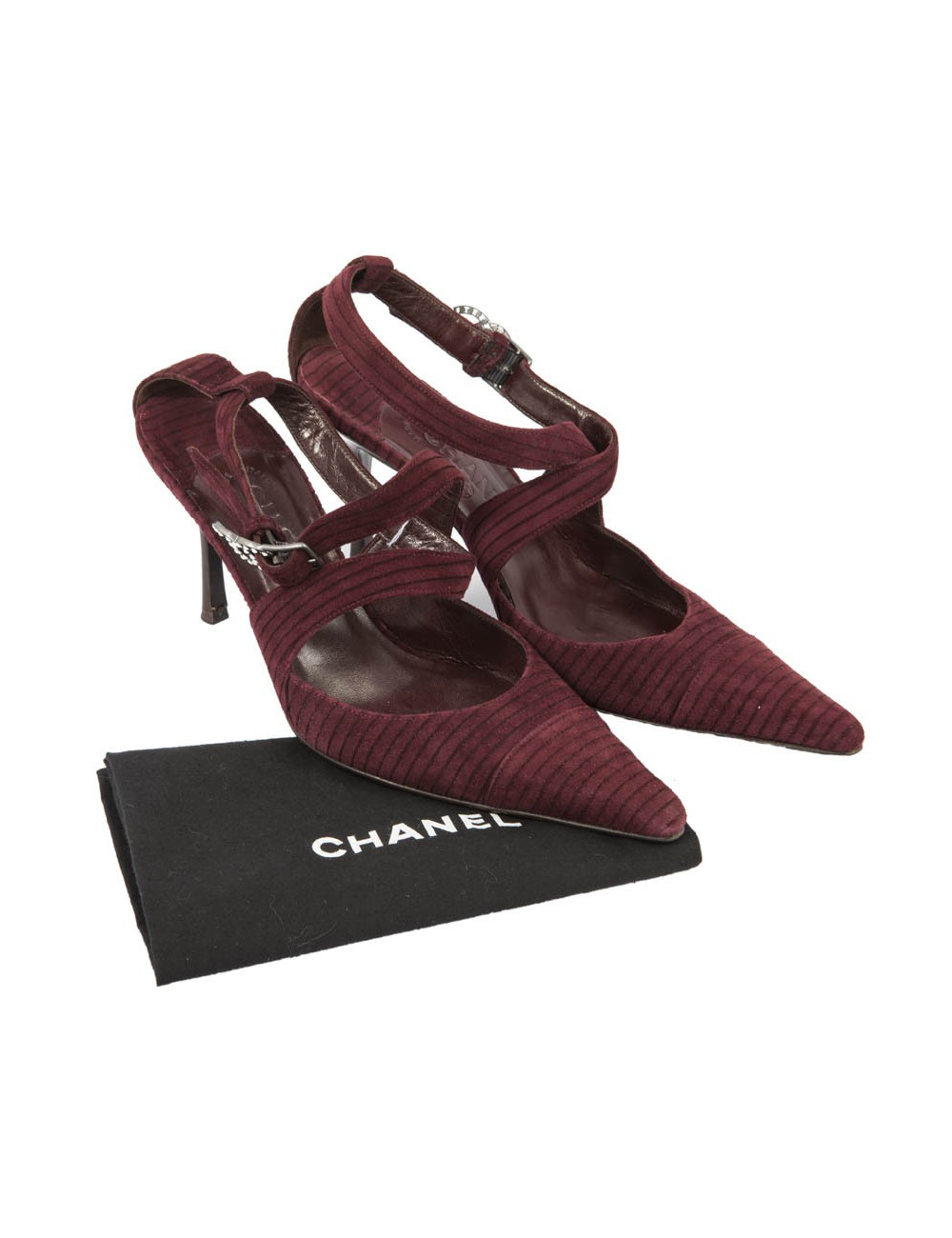 Escarpins CHANEL T39,5 veau velours bordeaux