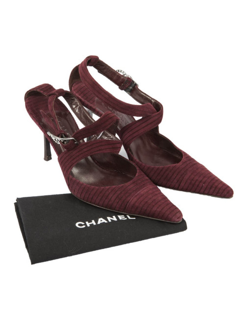 Escarpins CHANEL T39,5 veau velours bordeaux