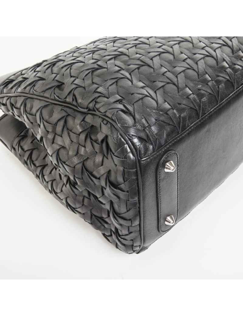 Lady D CHRISTIAN DIOR black braided smooth leather tote bag