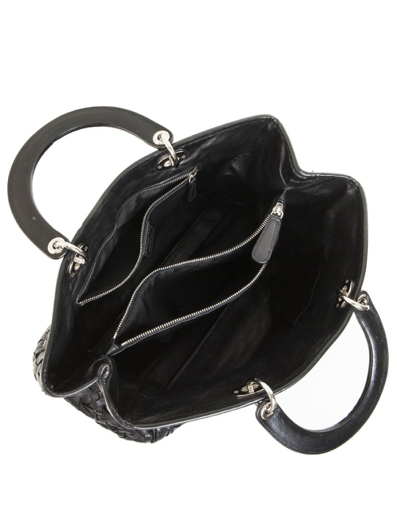Lady D CHRISTIAN DIOR black braided smooth leather tote bag
