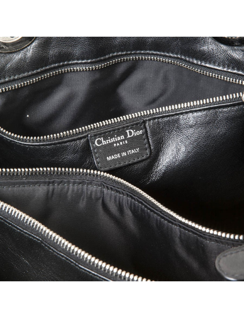 Lady D CHRISTIAN DIOR black braided smooth leather tote bag