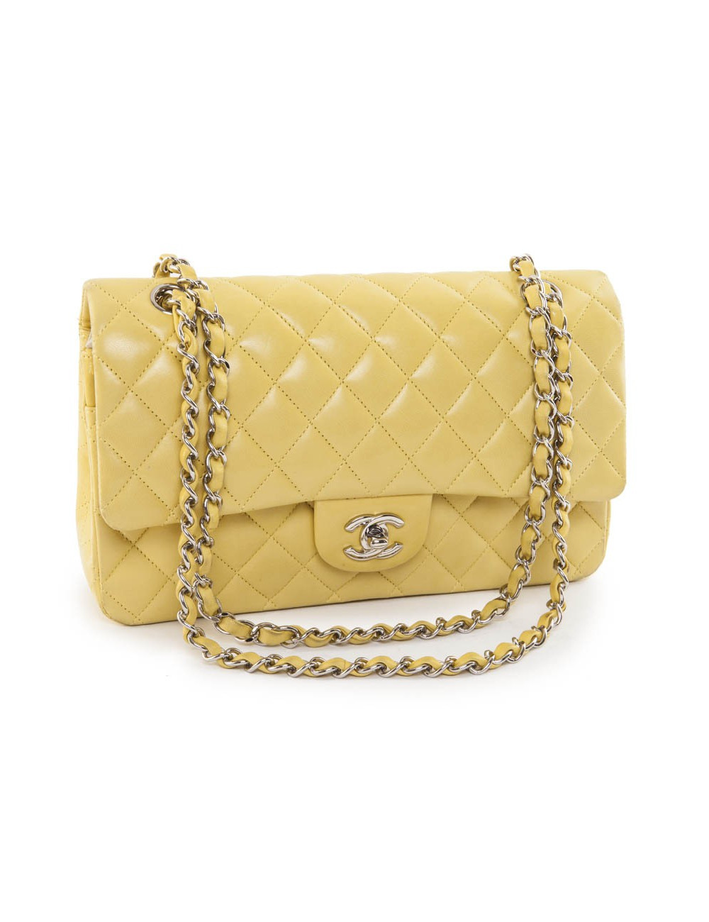 Sac timeless CHANEL cuir d'agneau lisse jaune