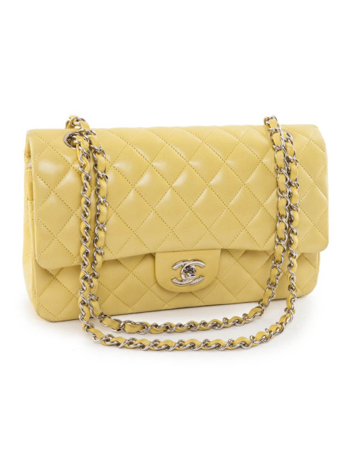 Sac timeless CHANEL cuir d'agneau lisse jaune