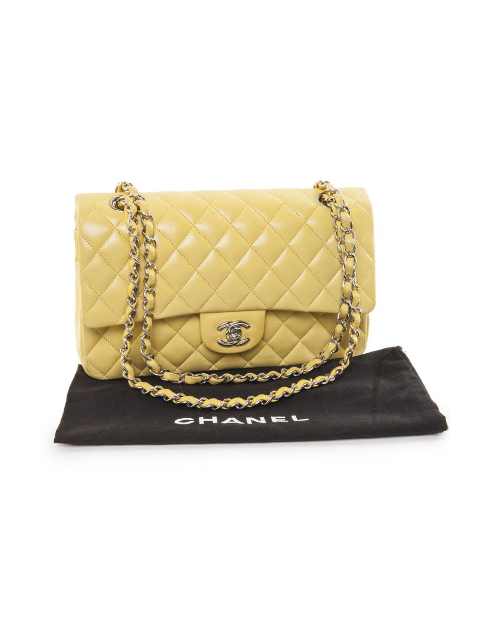 Sac timeless CHANEL cuir d'agneau lisse jaune