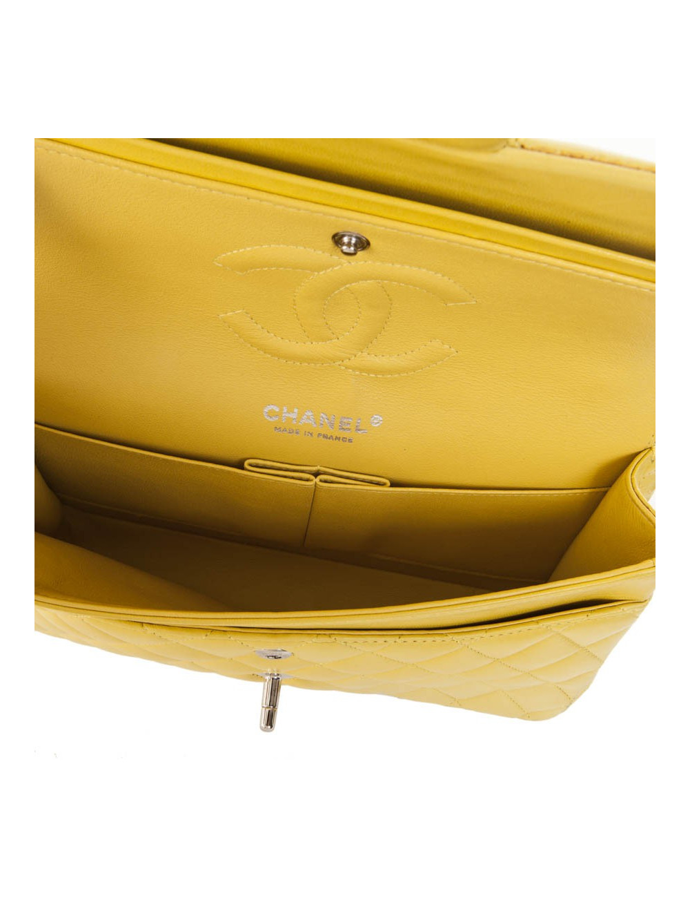 Sac timeless CHANEL cuir d'agneau lisse jaune