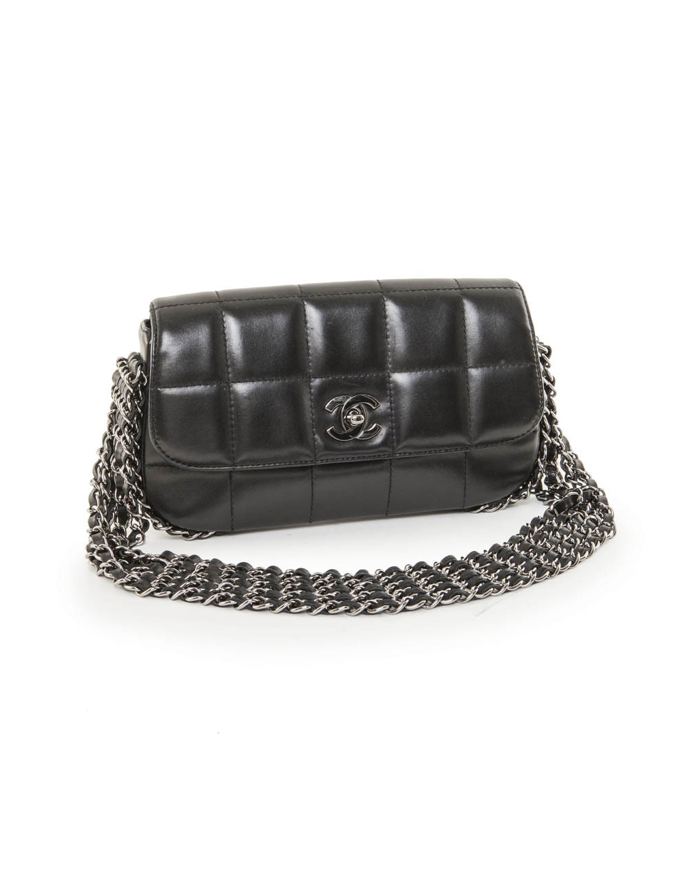 Sac CHANEL chaines et cuir matelassé noir