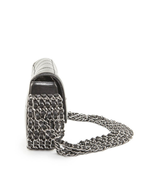 Sac CHANEL chaines et cuir matelassé noir