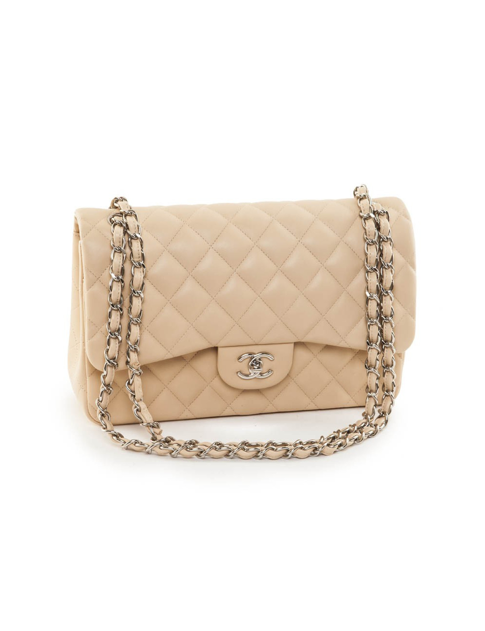 Sac jumbo CHANEL cuir d'agneau matelassé beige