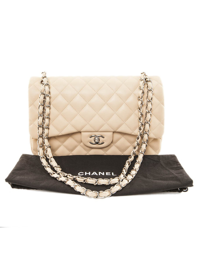 CHANEL jumbo double flap bag in beige quilted lamb leather
