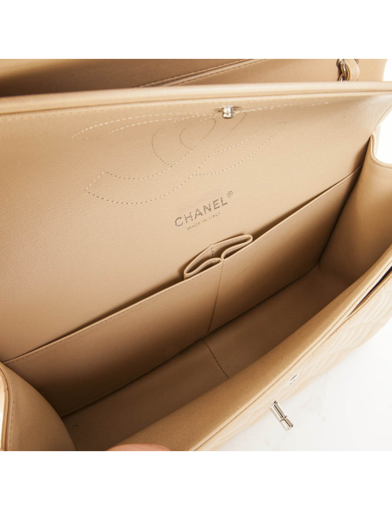 CHANEL jumbo double flap bag in beige quilted lamb leather