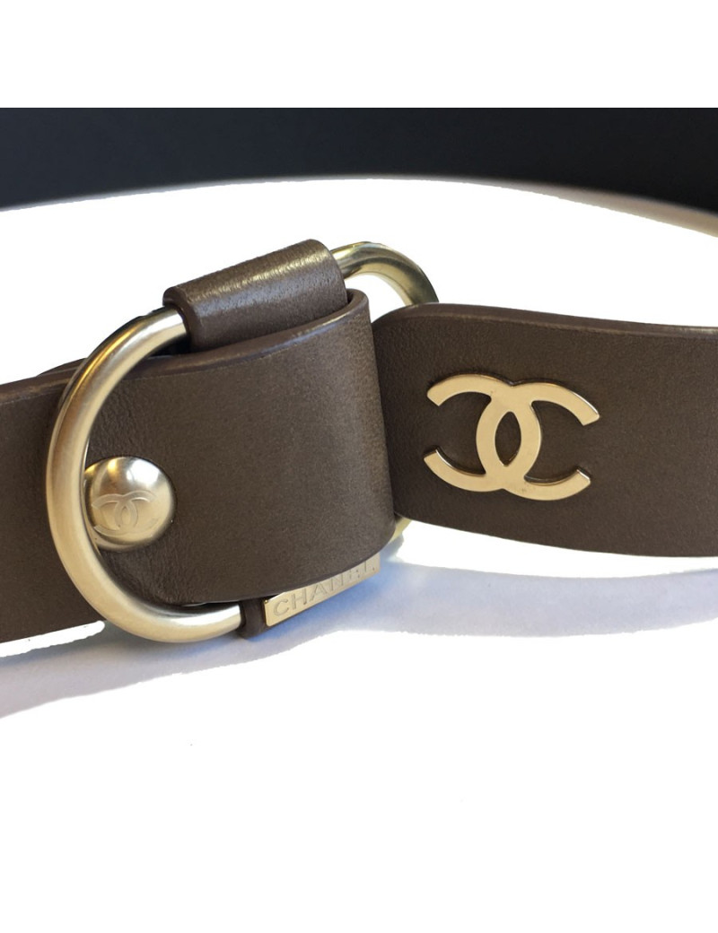Ceinture CHANEL en cuir taupe bijouterie dorée or pâle