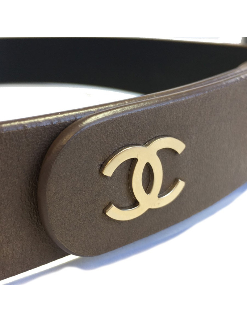 Ceinture CHANEL en cuir taupe bijouterie dorée or pâle