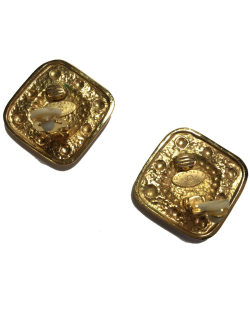 Clips d'oreille CHANEL vintage en métal doré